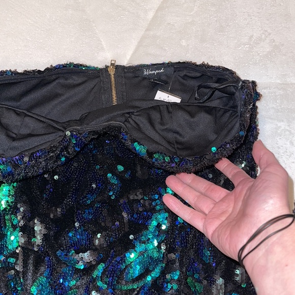 Revamped strapless sequin green/blue dress size L - Picture 8 of 8